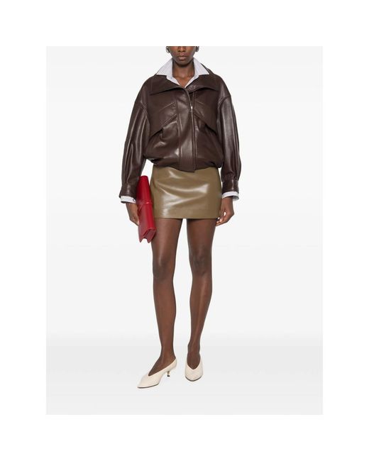 Khaite Brown Leather Mini Skirt