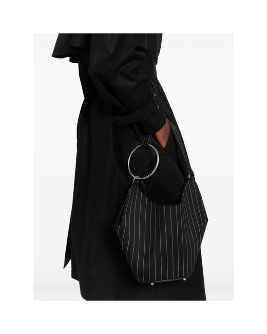 Dondup Black Pinstripe-Pattern Ring-Handle Tote Bag