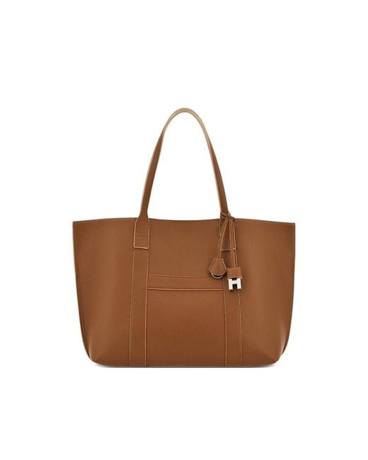 Hogan Brown Hanging Accent Script Tote Bag