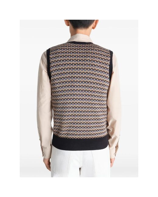 Lemaire Gray Patterned V-Neck Vest for men