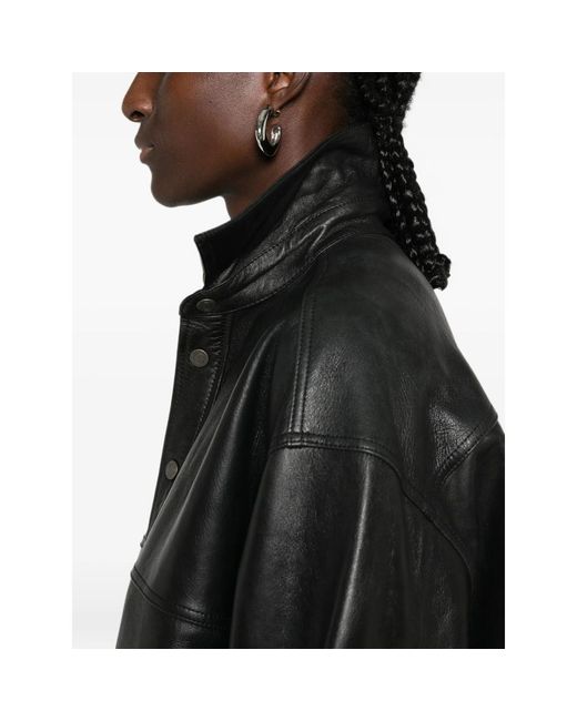 Haikure Black Leather Oversized Jacket