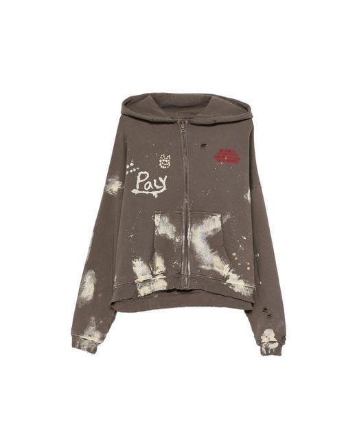 Paly Hollywood Brown Distressed Zip Hooded Sweatshirt for men