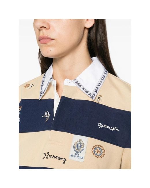 Sea Blue Juliet Embroidered Striped Polo Shirt