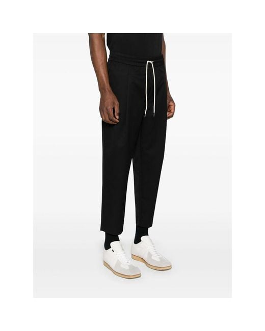Drole de Monsieur Black Drawstring Twill Cropped Trousers for men