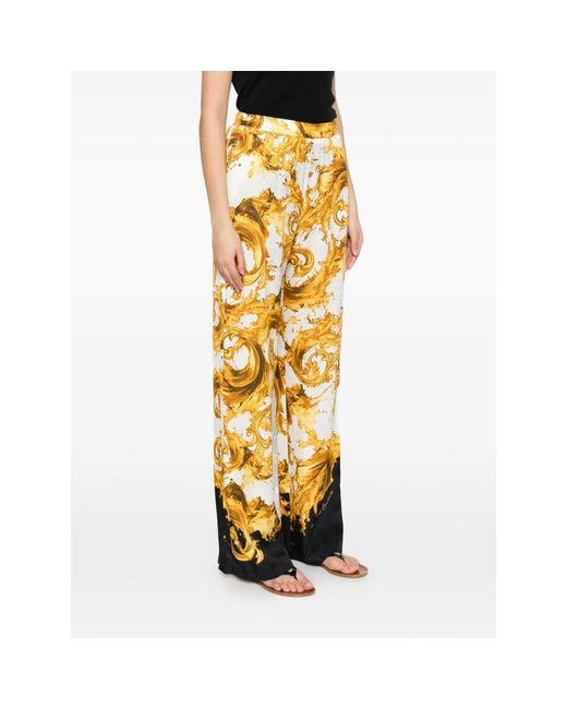 Versace Jeans Couture Metallic Barocco-Print Wide-Leg Trousers