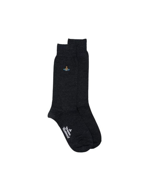 Vivienne Westwood Black Orb-Embroidered Logo-Print Socks for men