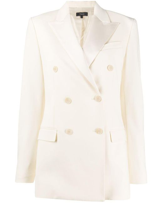 Theory Wool Double Breasted Blazer in White - Lyst