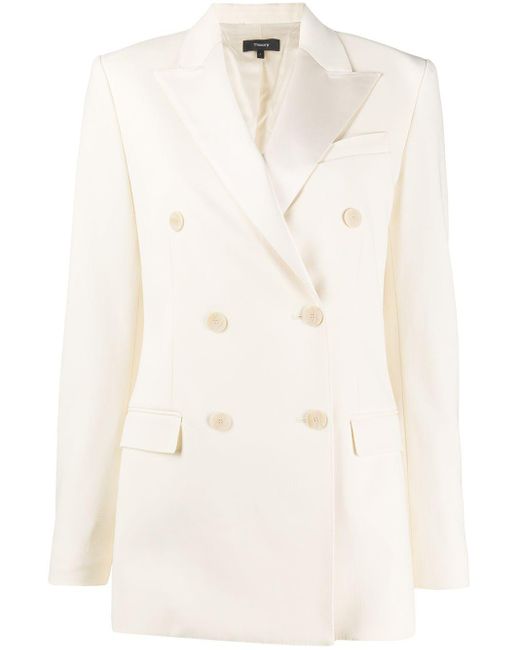 Theory Wool Double Breasted Blazer in White Lyst