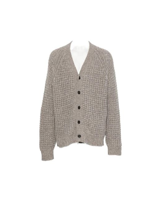 Roberto Collina Gray Waffle-Knit V-Neck Cardigan for men