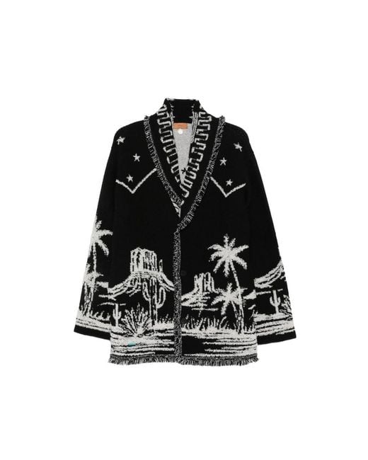 Alanui Black Intarsia-Knit Fringed Cardigan for men