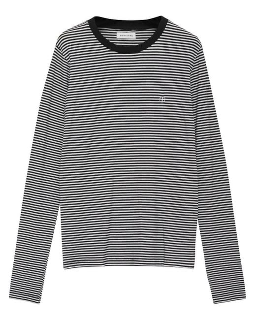 Anine Bing Gray Embroidered-logo Striped Top