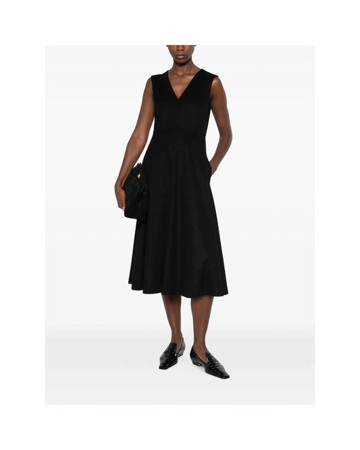 Max Mara Black V-Neck Sleeveless Midi Dress