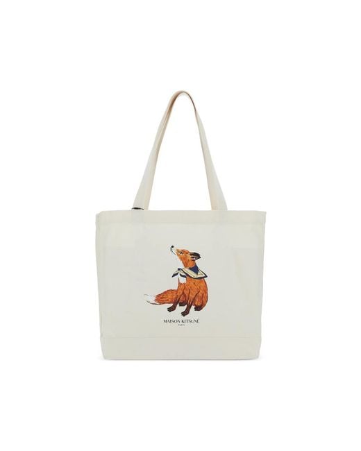 Maison Kitsuné White Fox-Print Tote Bag for men