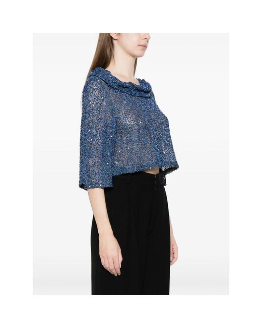 Fely Campo Blue Sequin Embellished Blouse