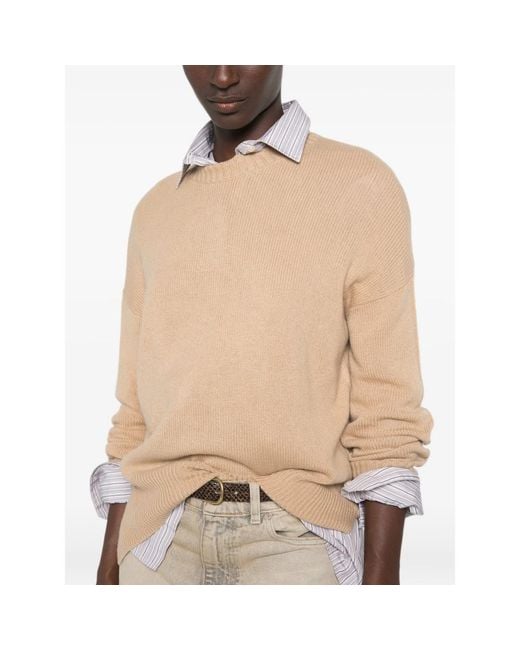 Allude Natural Ribbed-Knit Crew Neck Sweater