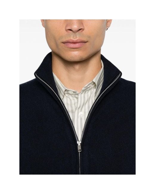 Soft Goat Blue Zip-Up High-Neck Cardigan for men