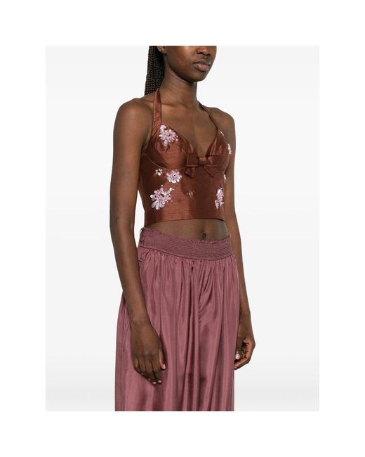 ShuShu/Tong Brown Cropped Halterneck Top
