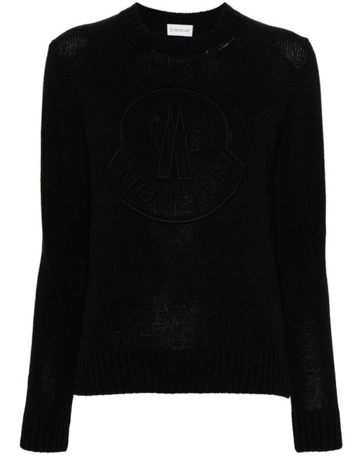 Moncler Black Embroidered-Logo Crew-Neck Jumper