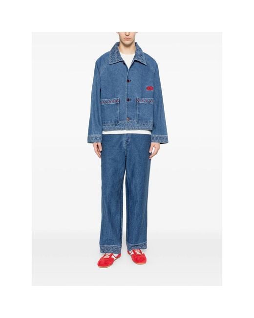 Bode Blue Embroidered Trousers for men