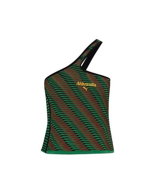 Puma X Ahluwalia Green X Ahluwalia One-Shoulder Logo-Embroidered Top