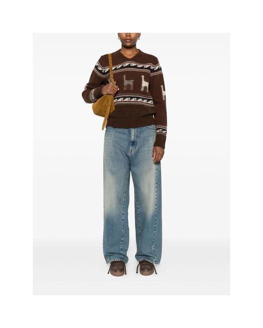 Seafarer Brown Llama-Pattern V-Neck Sweater