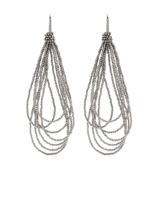 Brunello Cucinelli White Monili-Chain Drop Earrings