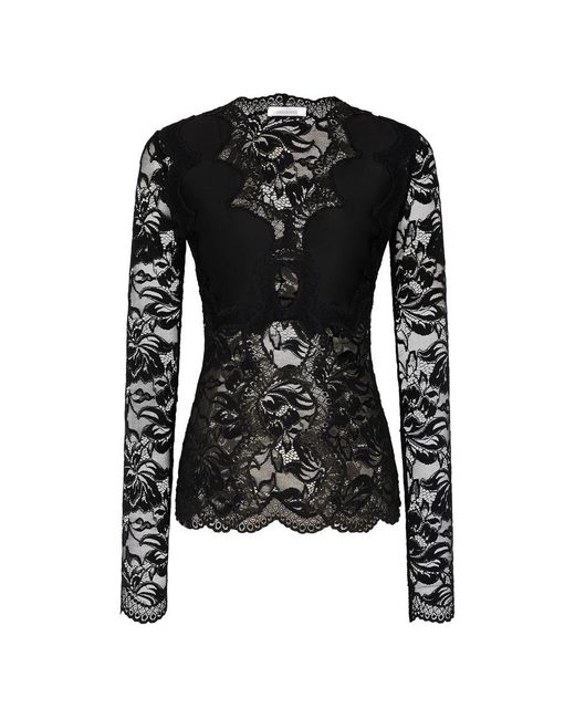 Rabanne Black Lace Long-Sleeve Blouse