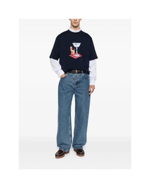 Drole de Monsieur Blue Cocktail Graphic-Print T-Shirt for men