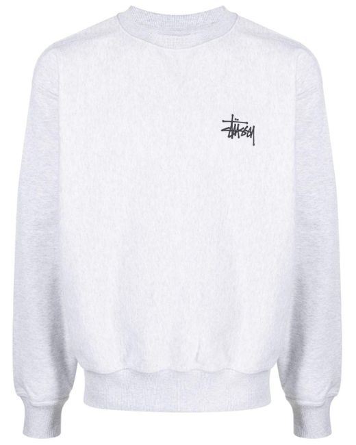 Stussy White Logo-Print Crew-Neck Sweatshirt for men