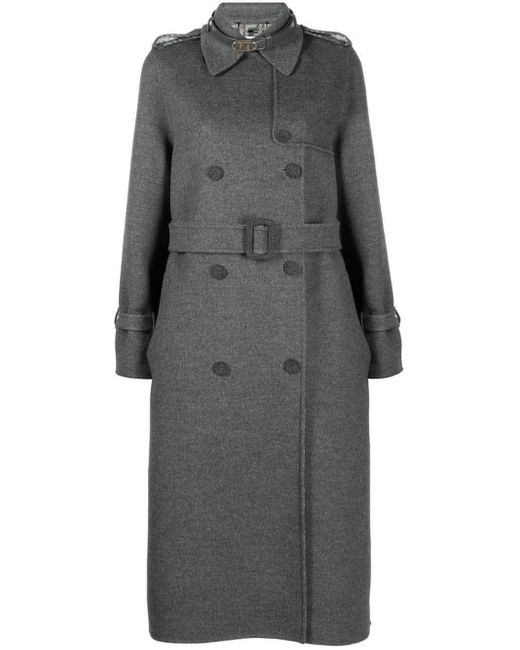 Fendi Gray Virgin Wool Trench Coat