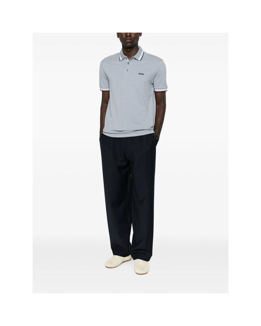 Boss Blue Paddy Logo-Embroidered Tipped Polo Shirt for men