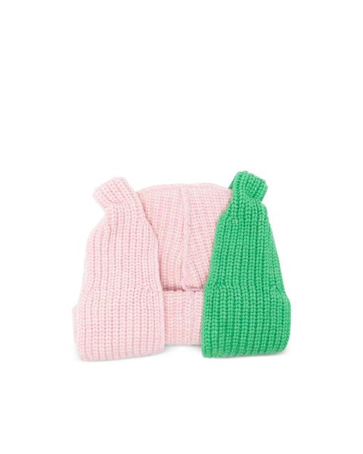 Charles Jeffrey Pink Chunky Ear-Detail Beanie Hat for men