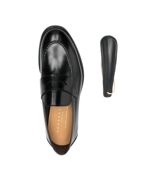 Henderson Black Penny-Strap Stitch-Detail Loafers for men