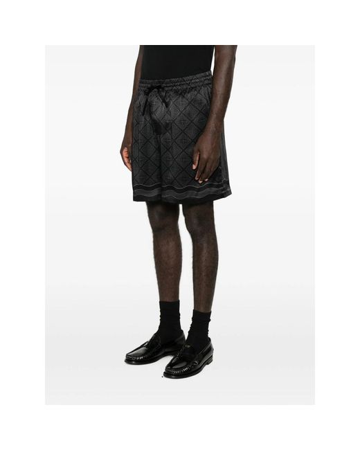 Casablanca Black Monogram-Print Silk-Twill Shorts for men