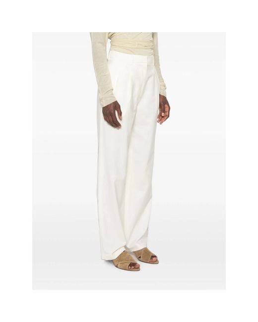Lardini White Pleat-Detail Wide-Leg Trousers