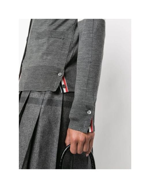 Thom Browne Gray 4-Bar Stripe V-Neck Cardigan