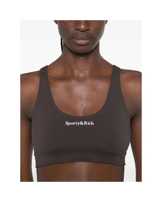 Sporty & Rich Brown Logo-Print Bra