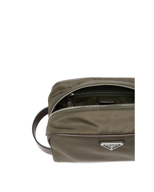 Prada Green Speedrock Logo-Plaque Clutch Bag for men