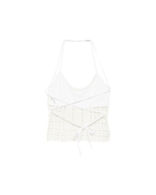 Frankie's Bikinis White X Jennie Nari Crochet Halterneck Tankini