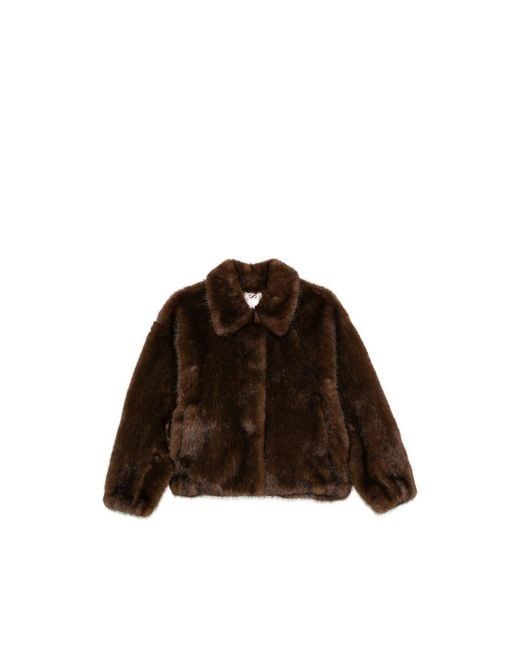 VALENTINI 1972 Brown Faux-Fur Wide Collar Jacket