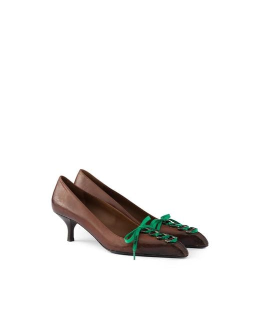 Prada Brown Antiqued Leather Pumps
