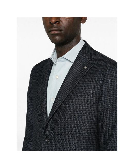 Tagliatore Blue Houndstooth Single-Breasted Blazer for men
