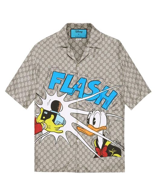 Gucci Multicolor X Disney Donald Duck-print Silk Bowling Shirt for men
