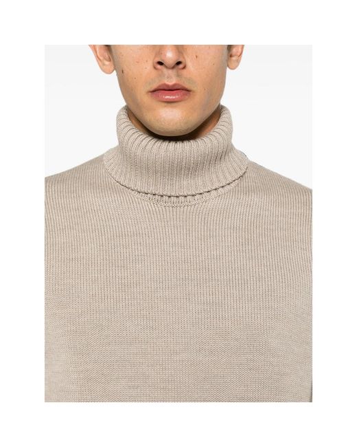 Zanone Natural Ribbed-Knit Roll-Neck Sweater for men