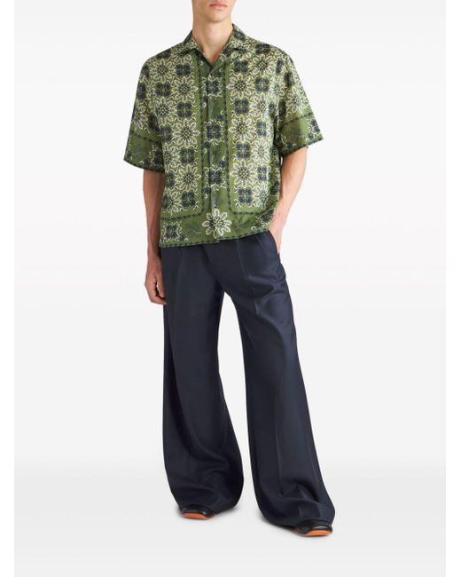 Etro Green Floral-Print Cotton Shirt for men