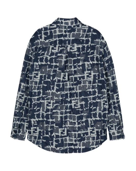 Fendi Blue Ff-Pattern Denim Shirt Jacket for men