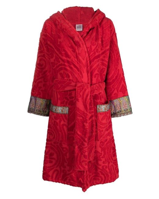 Etro Home Red Paisley-motif Cotton Robe