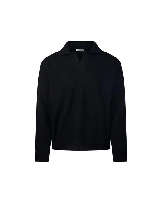 Roberto Collina Black Polo-Collar Knitted Sweater for men