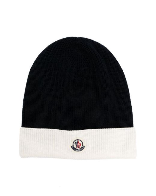 Moncler Black Logo-Patch Knitted Cotton Beanie