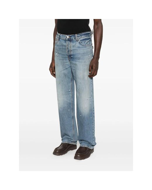 Haikure Blue Five-Pocket Paint-Splatter Jeans for men